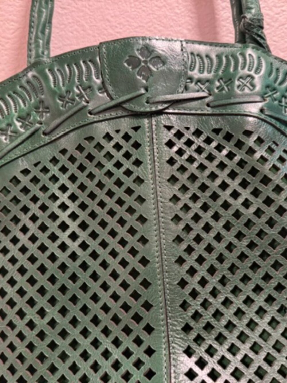 Patricia Nash Soft Green Trope Dome Perforated Leather Handbag - Picture 4 of 6